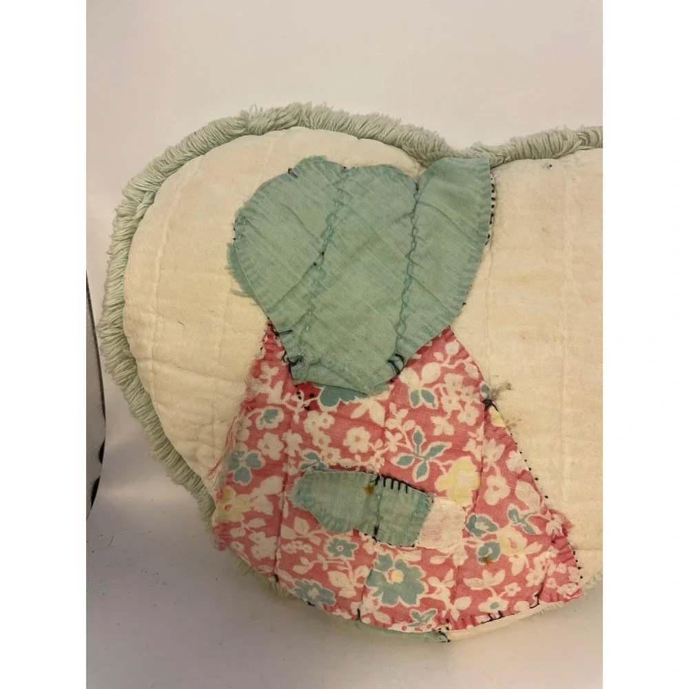 VTG Shabby Chic Hand Quilted Heart Throw Pillow Eyelet Lace Cottagecore 12